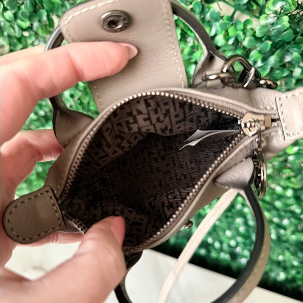 Longchamp Leather Gray Mini Handbag Crossbody Bag Charm - Picture 7 of 8